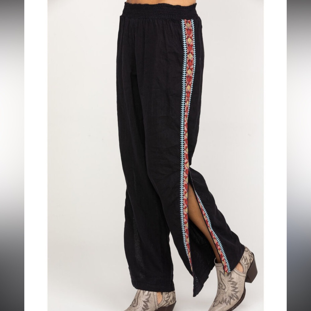 Johnny Was Embroidered Linen Pants